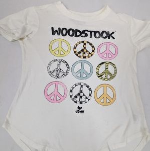 Woodstock Tee Featuring Multicolored Peace Signs Medium